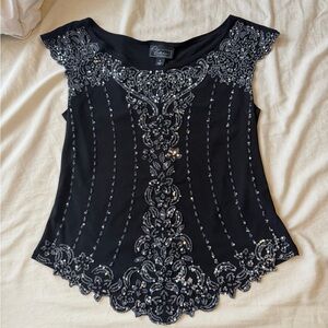 Elegant Black Embellished Women's Top